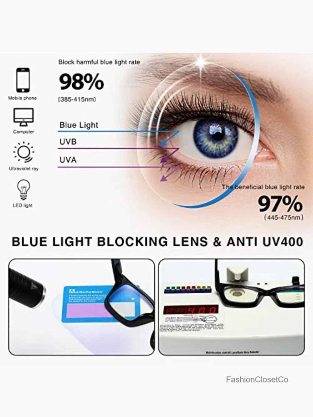 Fashion Square Reading Glasses with Spring Hinge Blue Light Blocking 3-Pack